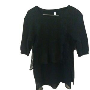 Zara Black Layered w Lace Overlay - Sheer Lining 3/4 Sleeve Crop Waist Sweater M